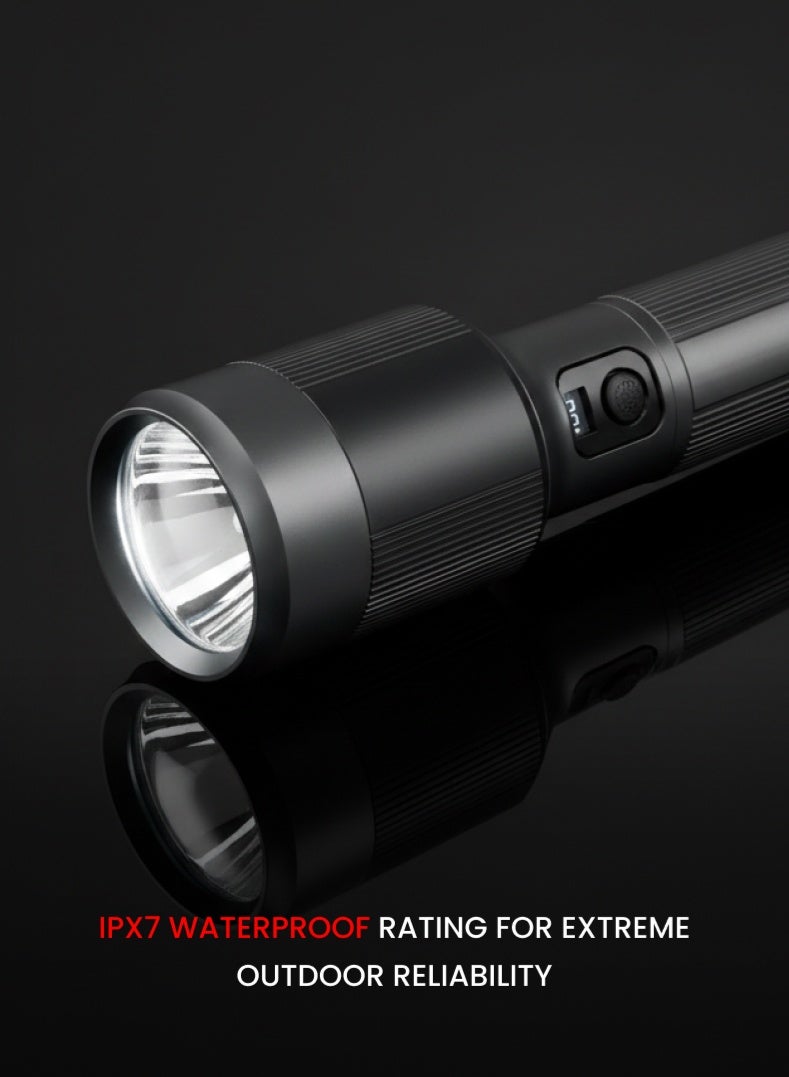 أوجيرا كشاف LED قابل لإعادة الشحن | إضاءة ليزر عالية القدرة 100 واط | سطوع 6000 لومن | مدى إضاءة طويل 6000 متر | شحن USB Type-C | مقاوم للماء IPX7 | خاصية الزوم ووضع SOS للطوارئ | ضمان سنتين | OG1019SL | أسود - Image 5